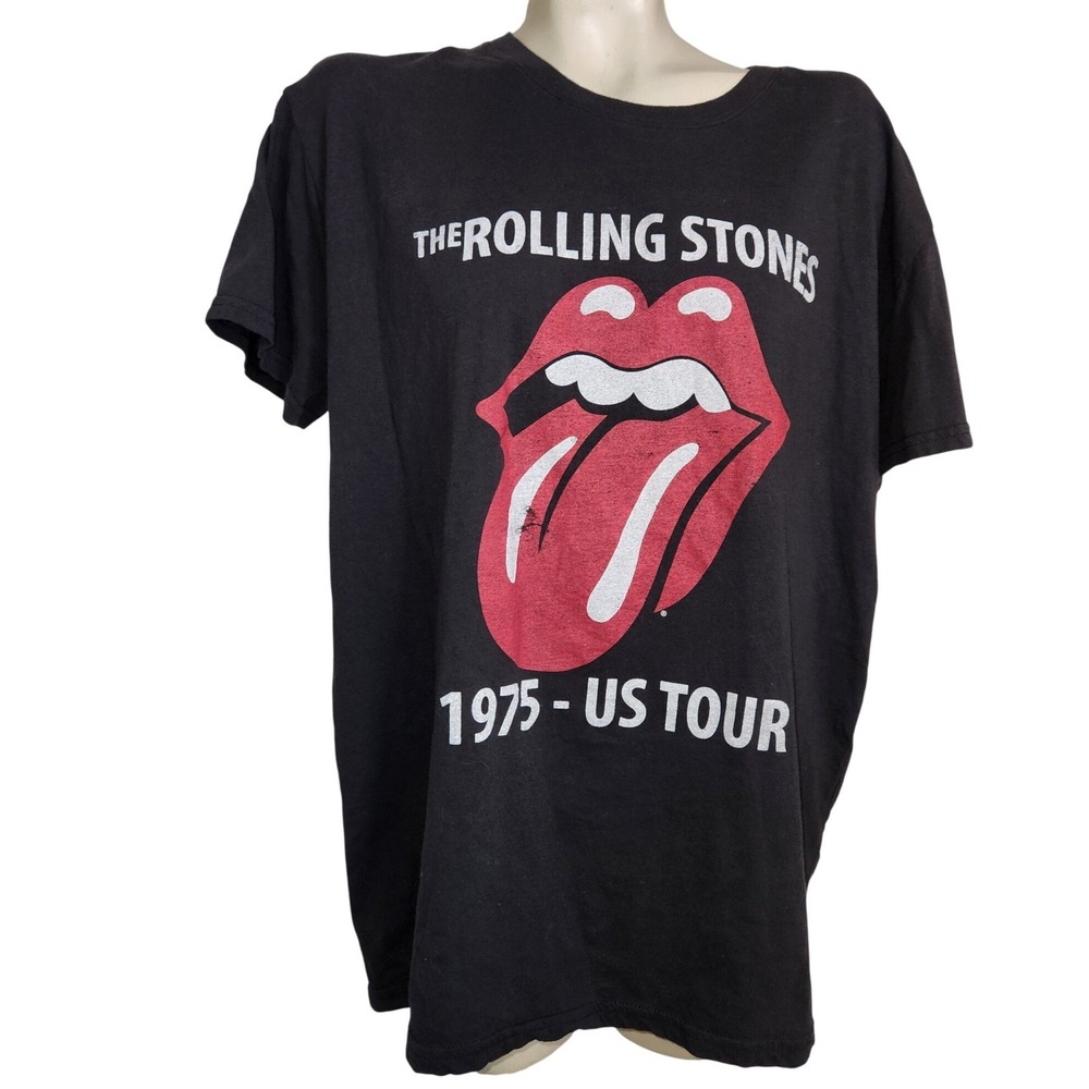 The Rolling Stones 1975 US Tour Graphic T-Shirt Black XXL Tongue Logo Cotton Tee